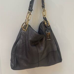Badgley Mischka Silver/gray Hobo  leather bag with gold accents